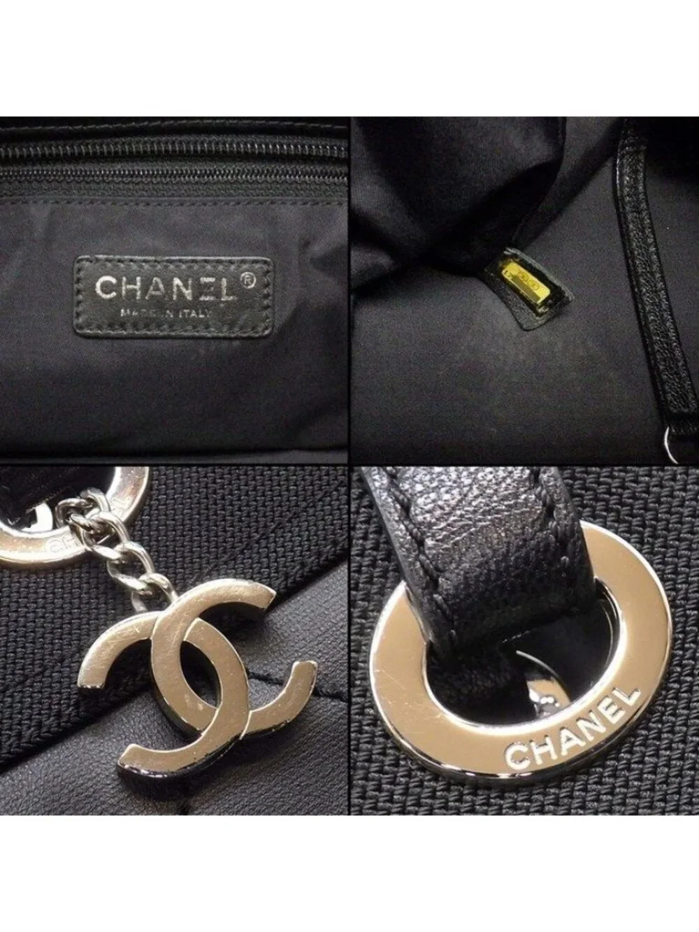 Chanel Tote Paris Biarritz MM Black Leather Silver